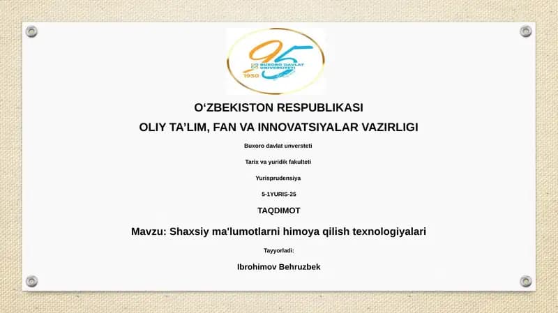 Shaxsiyma'lumotlarnihimoyaqilishtexnologiyalari