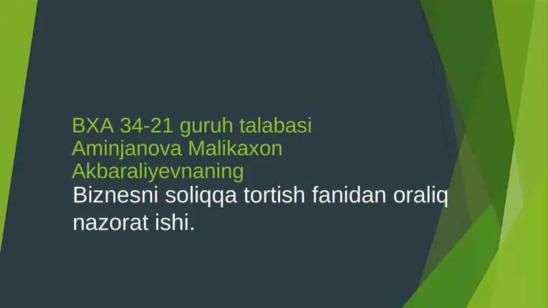 Budjet daromadlari nishaklantirishda kichik biznesning roli