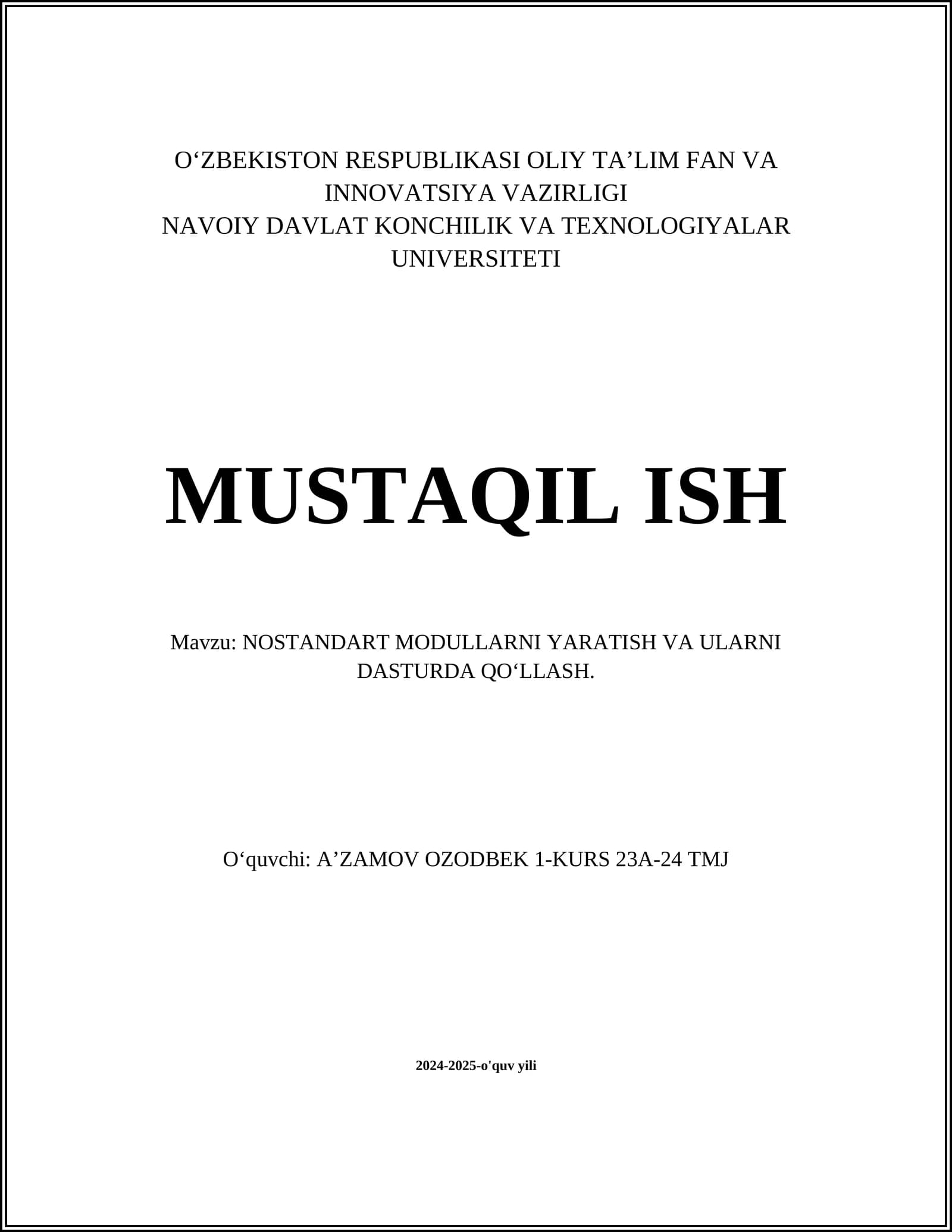 NOSTANDART MODULLARNI YARATISH VA ULARNI DASTURDA QOʻLLASH