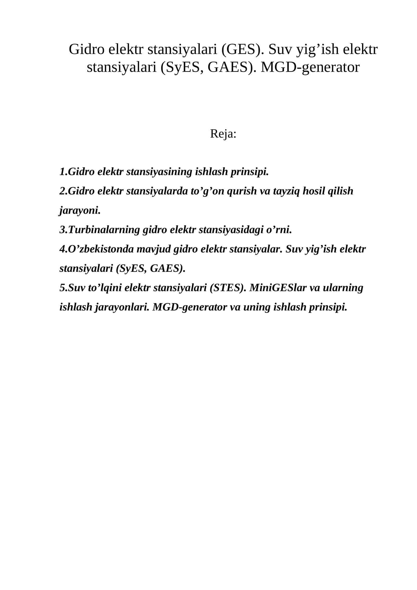 Gidro elektr stansiyalari (GES)