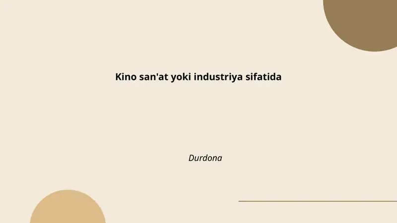 Kino San'ati: Estetika va Uslubiyat Darsi