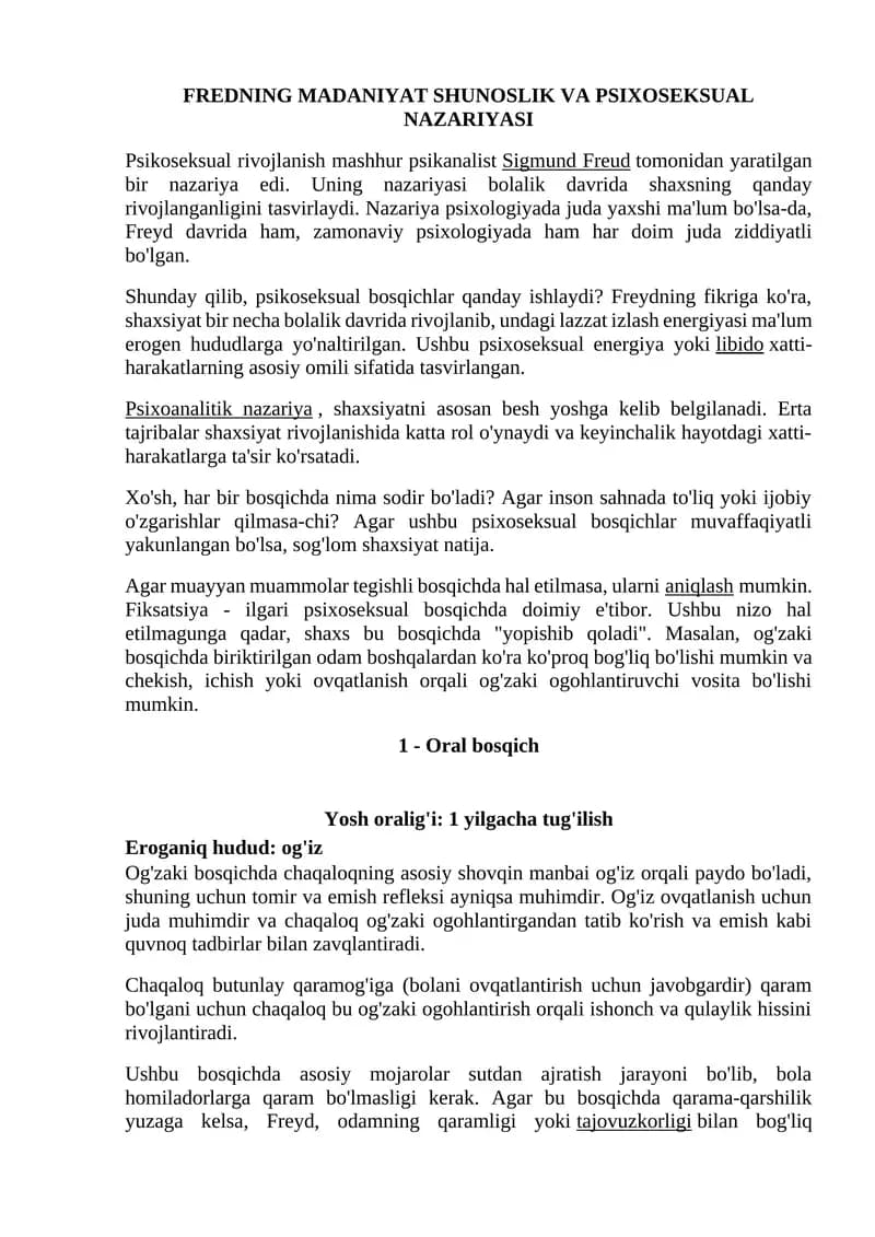 FREDNING MADANIYAT SHUNOSLIK VA PSIXOSEKSUAL NAZARIYASI
