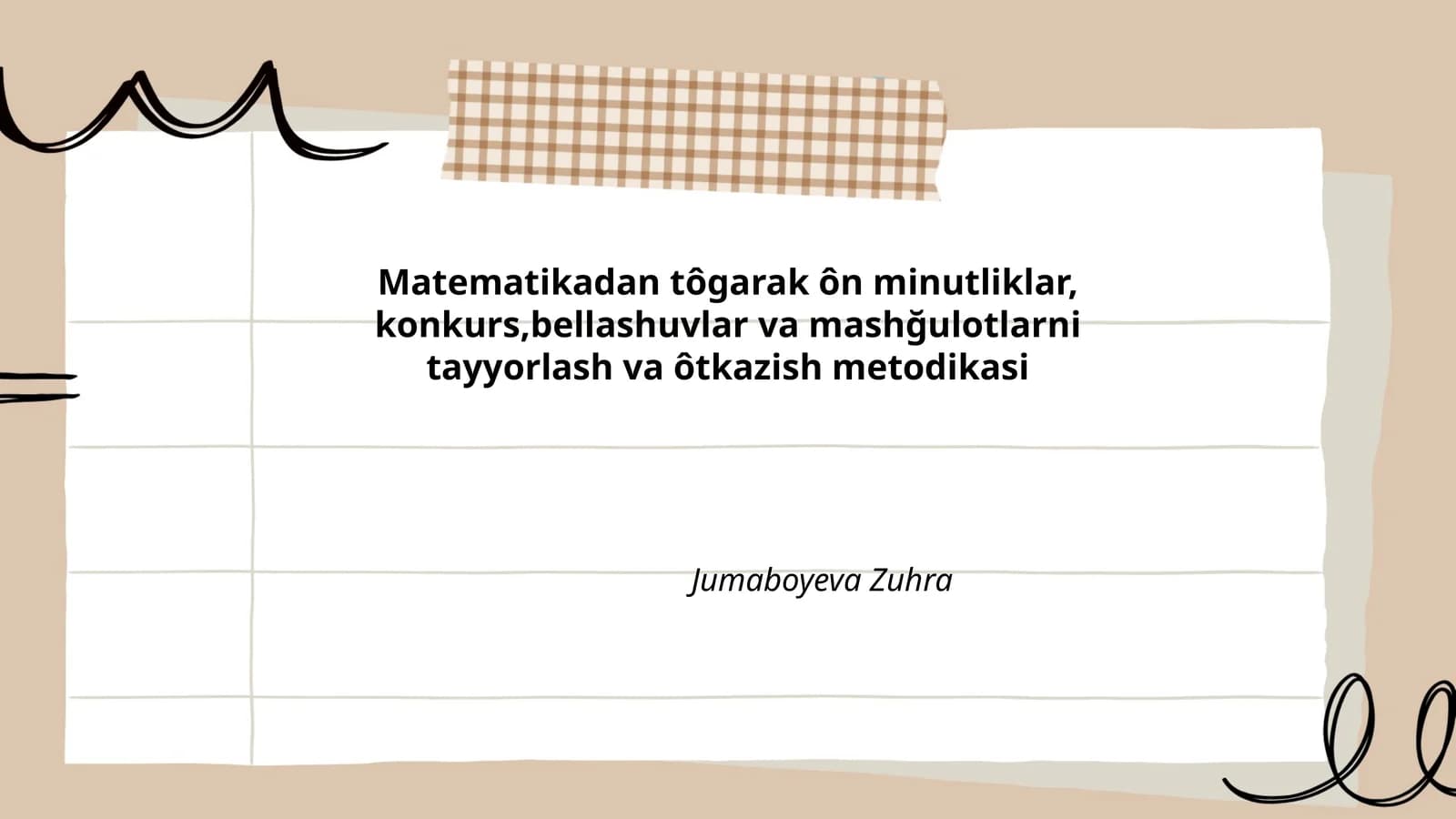 Matematikadan tôgarak ôn minutliklar, konkurs,bellashuvlar va mashğulotlarni tayyorlash va ôtkazish metodikasi