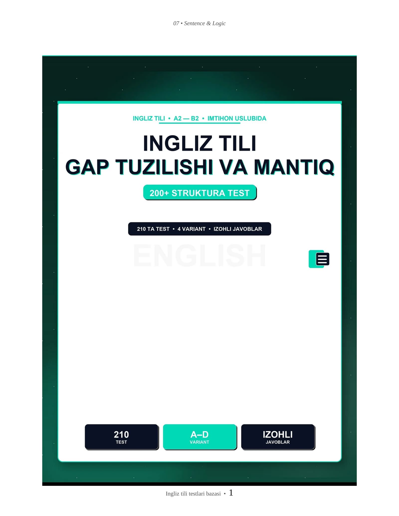 INGLIZ TILI TESTLARI BAZASI
