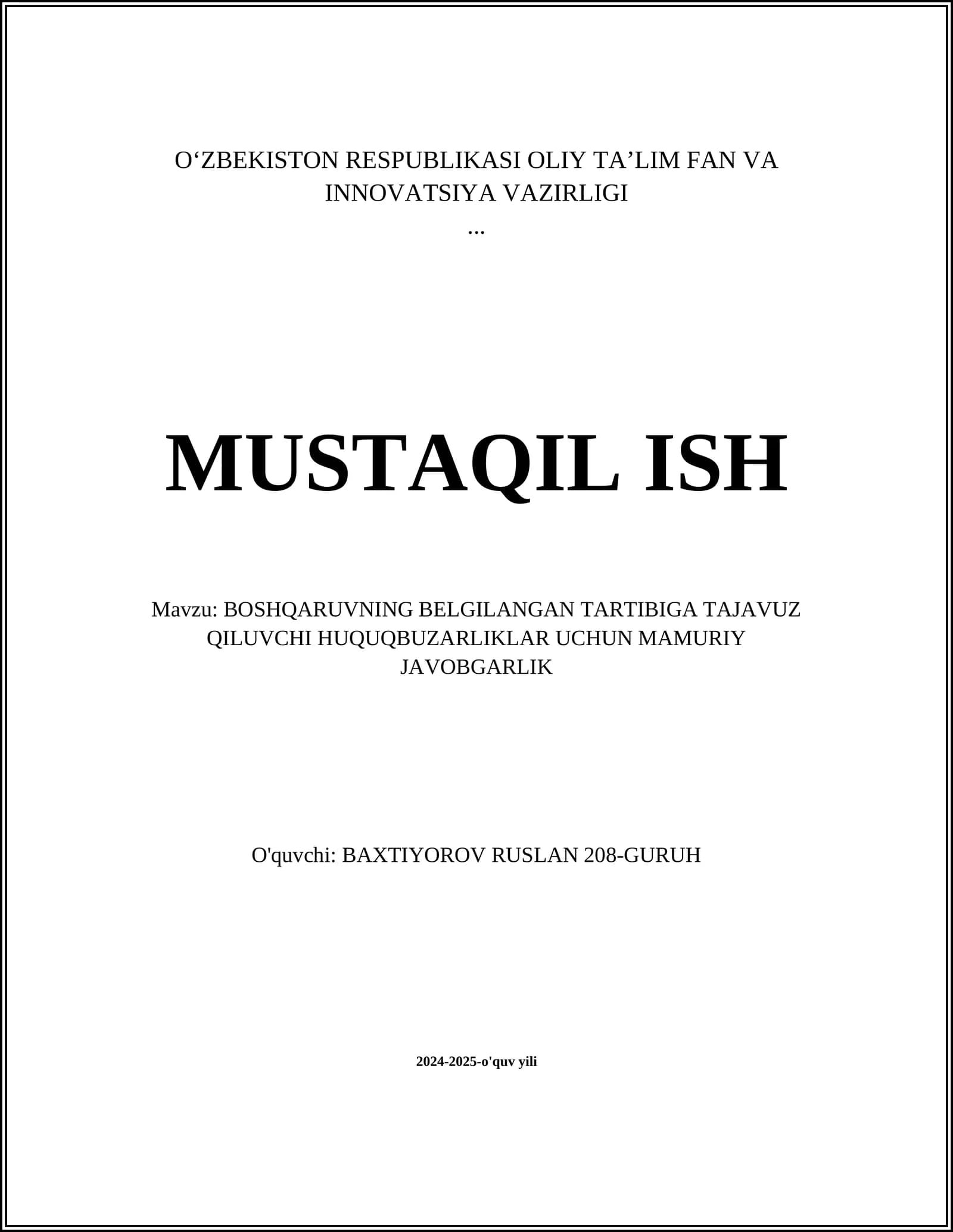 Ma'muriy javobgarlik tushunchasi