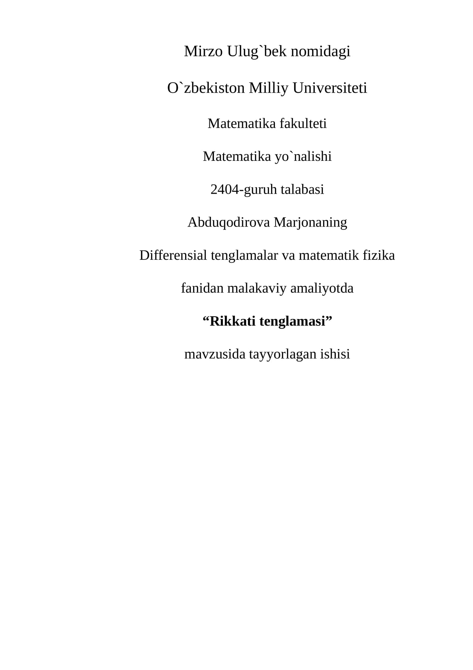 Rikkati tenglamasi