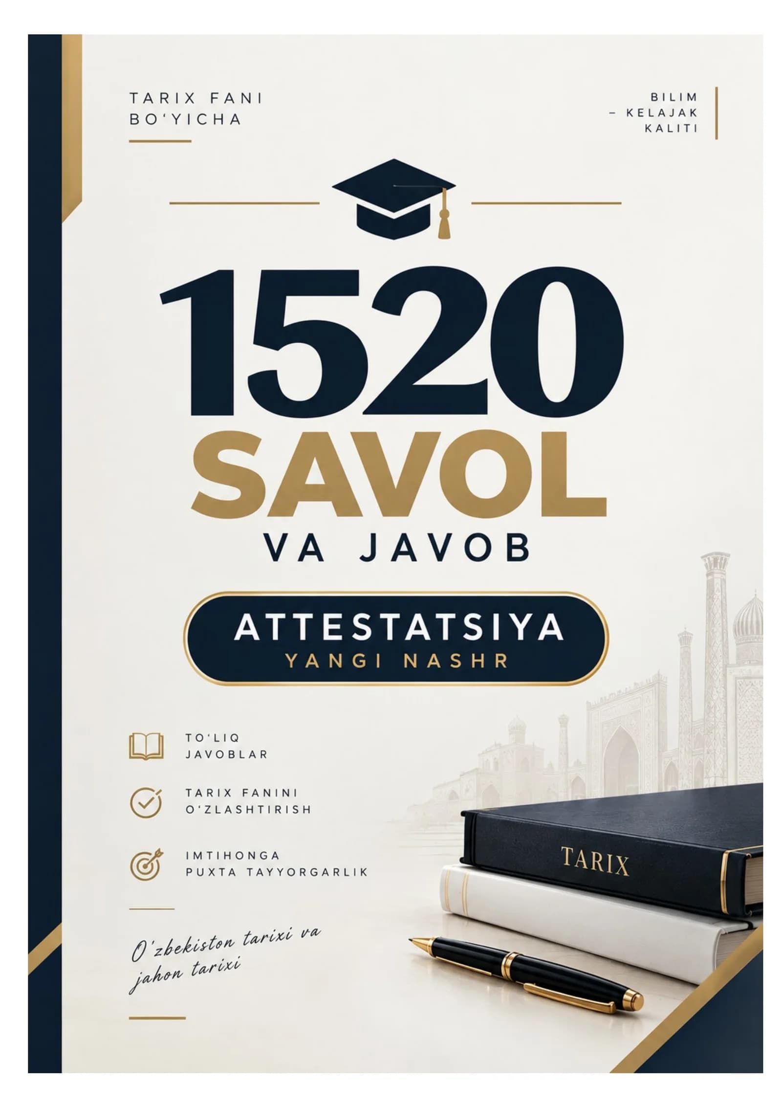Tarix 1520 ta savol va javob test (Attestatsiya-YANGI)