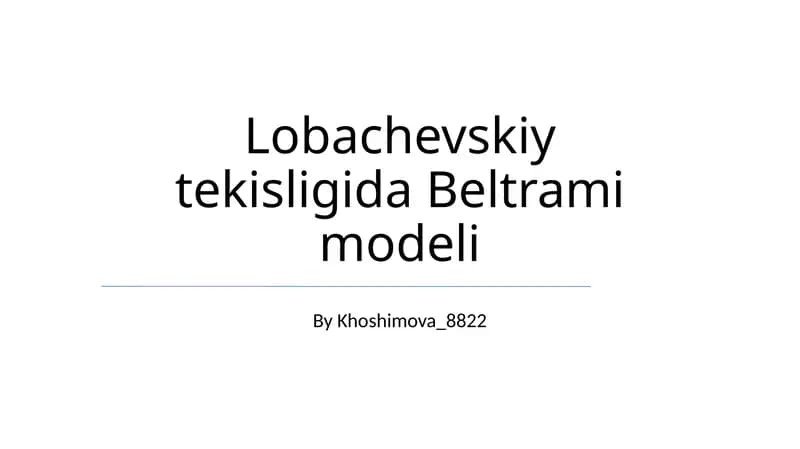 Lobachevskiy tekisligida Beltrami modeli