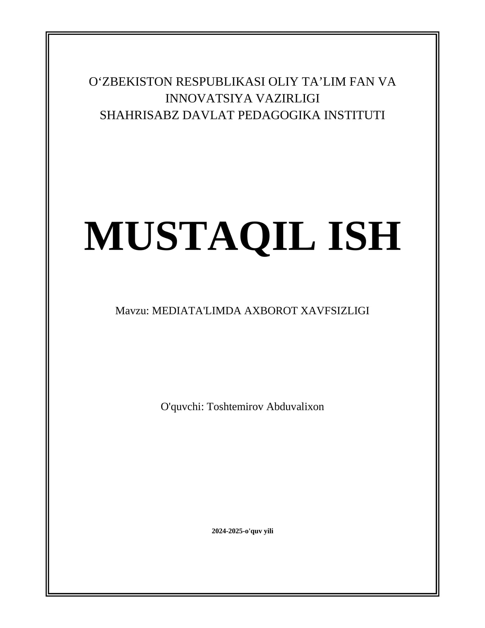 MEDIA TA'LIMDA AXBOROT XAVFSIZLIGI