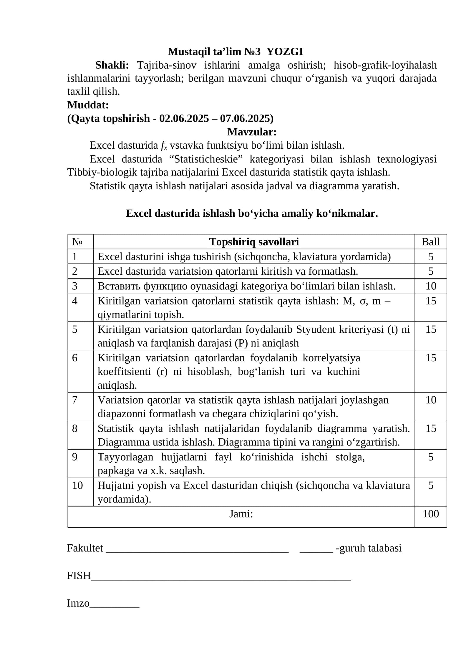 Mustaqil ta’lim №3 YOZGI