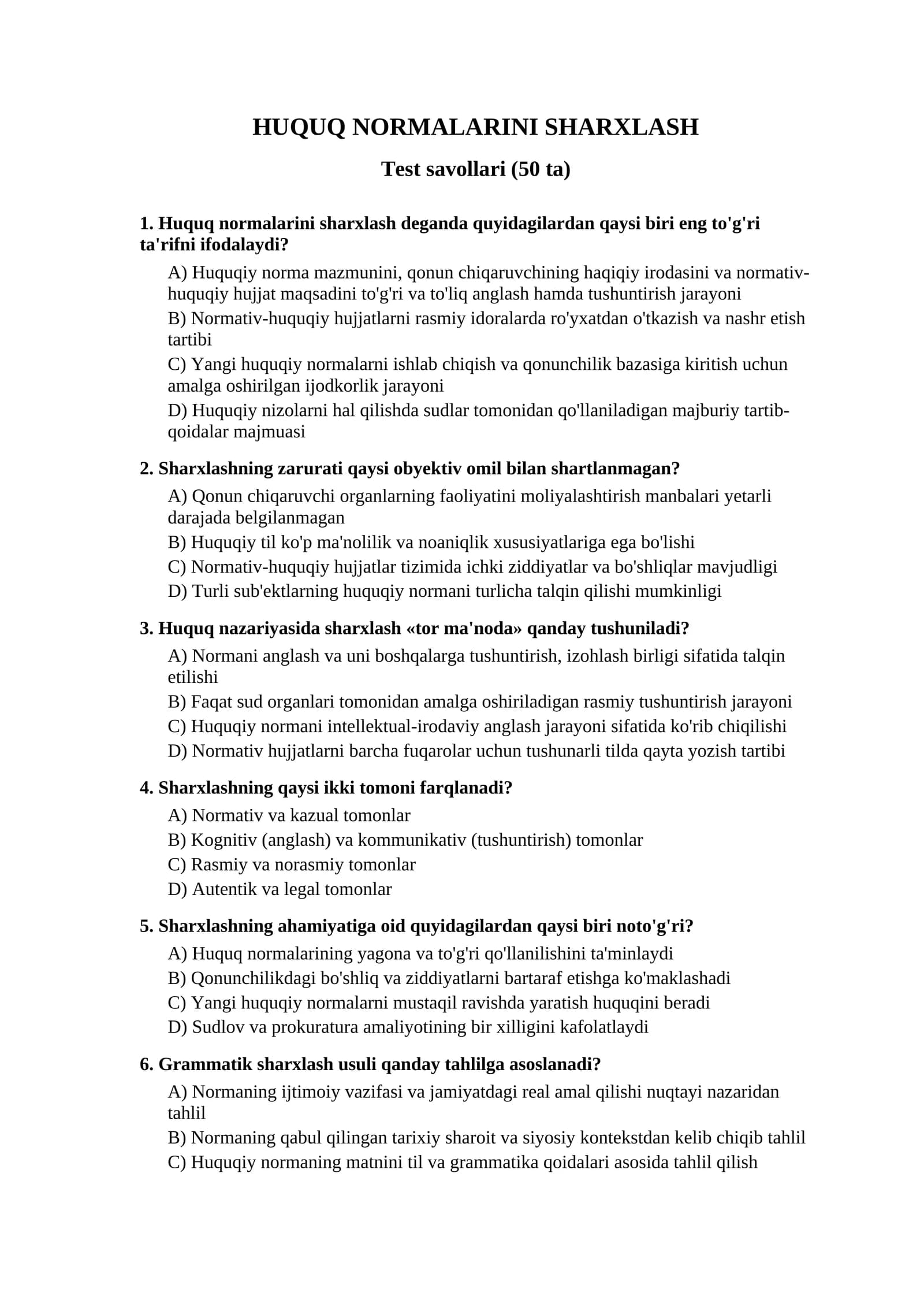 HUQUQ NORMALARINI SHARXLASH