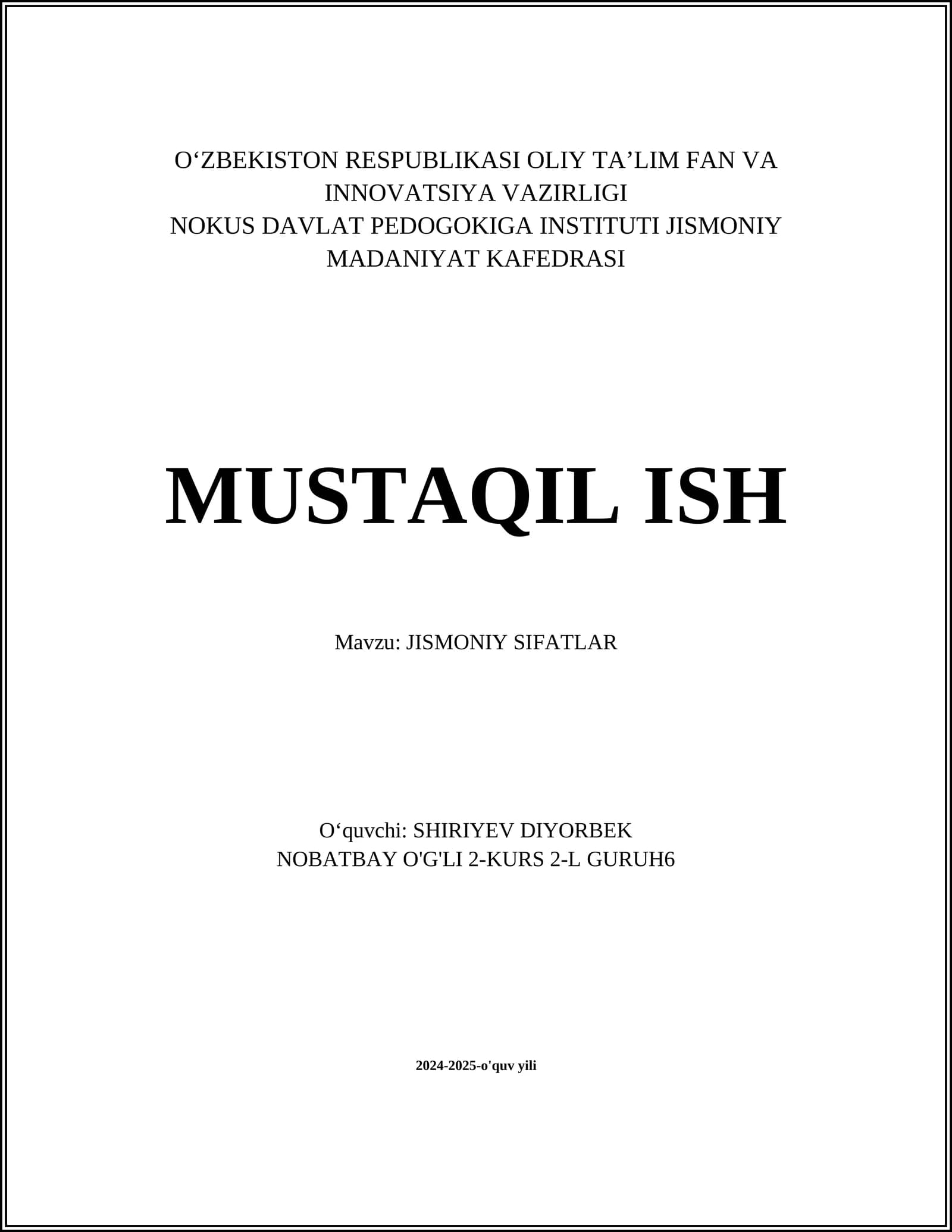 Jismoniy Sifatlar