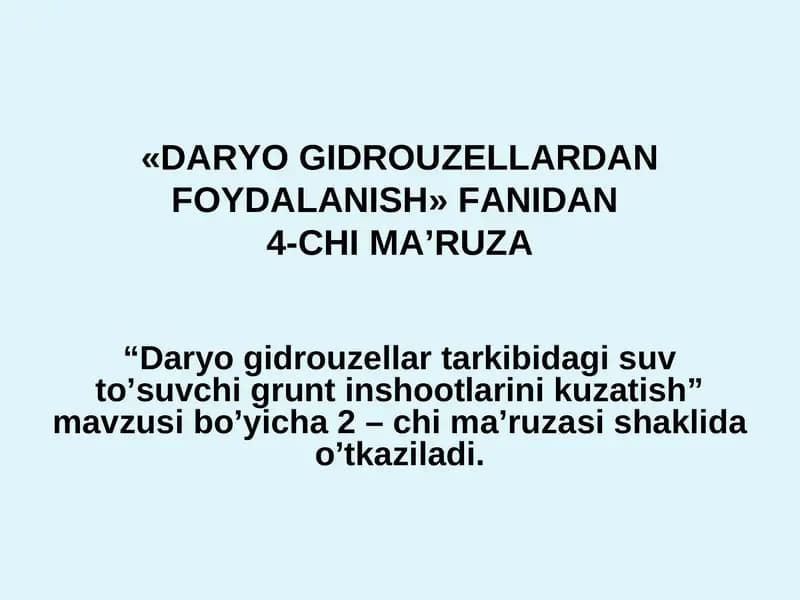 Daryo gidrouzеllardan foydalanish