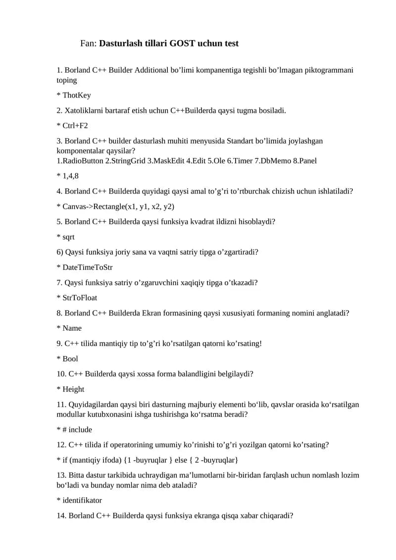 Borland C++ Builder Additional bo’limi