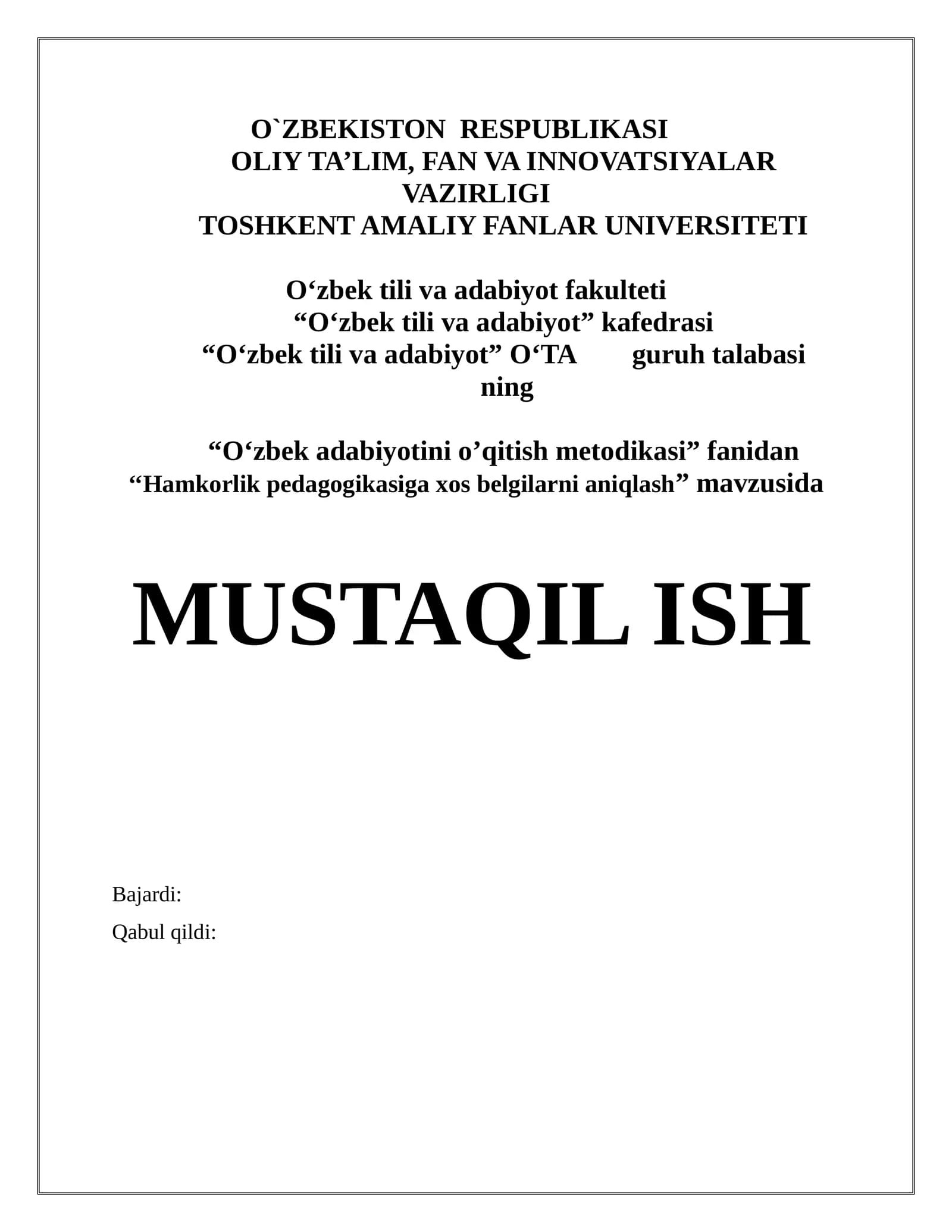 Hamkorlik pedagogikasiga xos belgilarni aniqlash