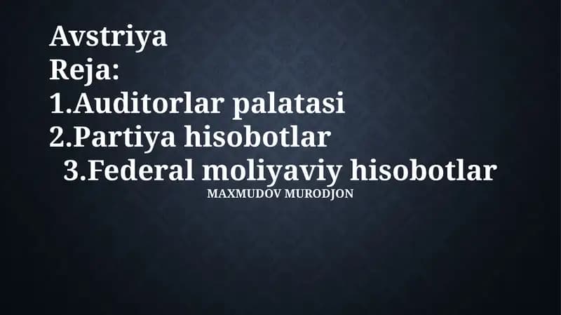 Avstriya rejasiga kirish