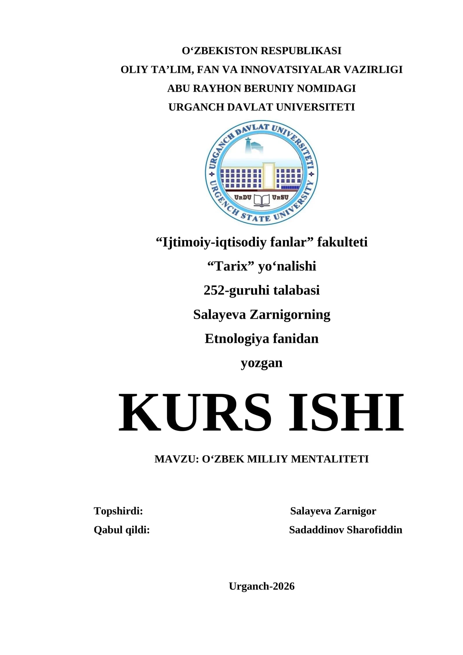 O'ZBEK MILLIY MENTALITETI