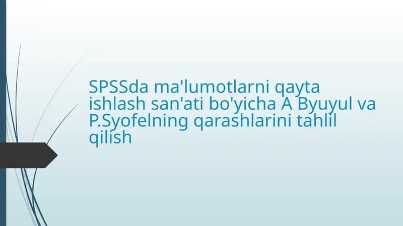SPSS dama'lumotlarni qayta ishlash san'ati bo'yicha AB yuul va P. Syofelning qarashlari ni tahlil qilish