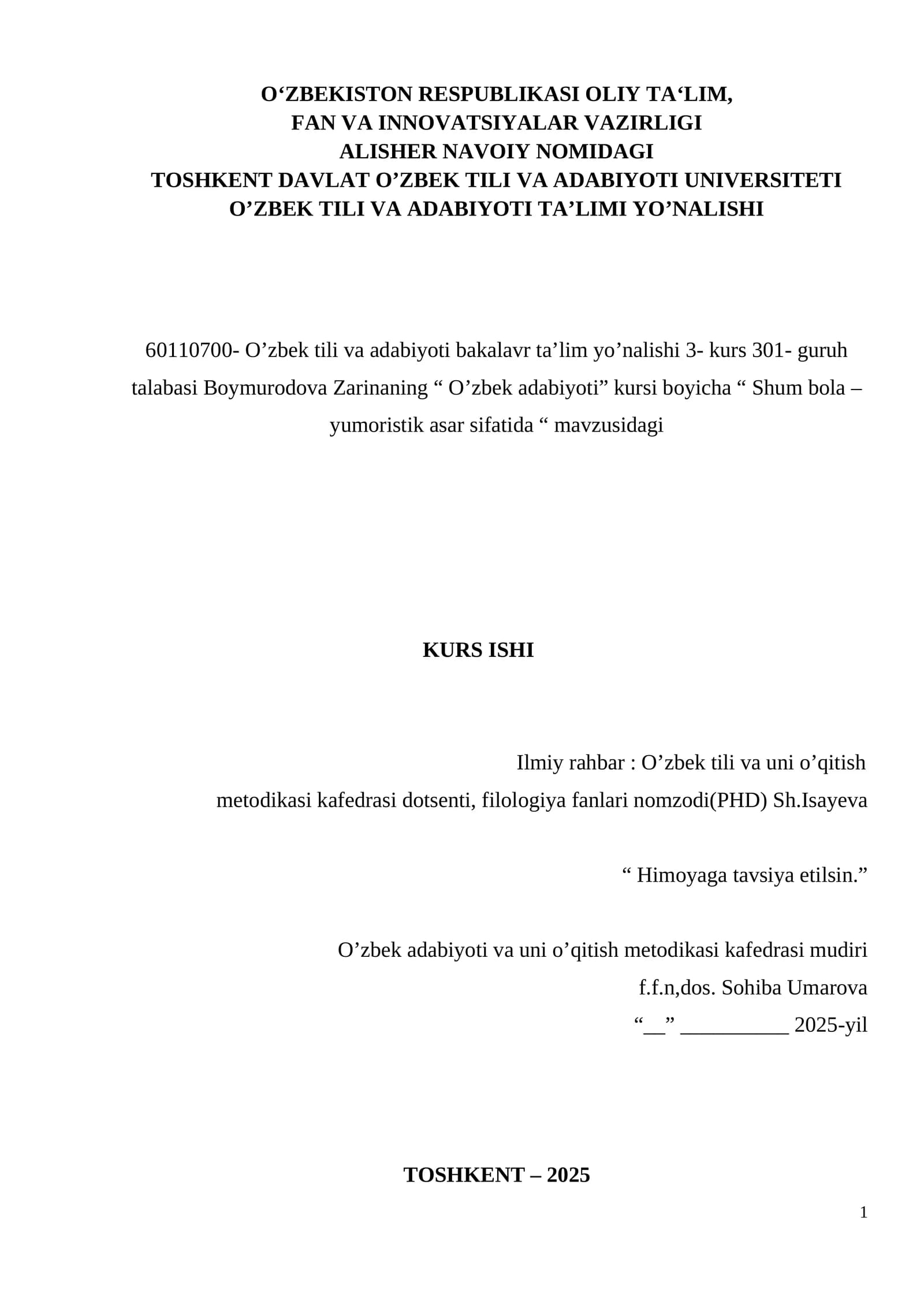 O‘zbek adabiyoti va uni o’qitish metodikasi