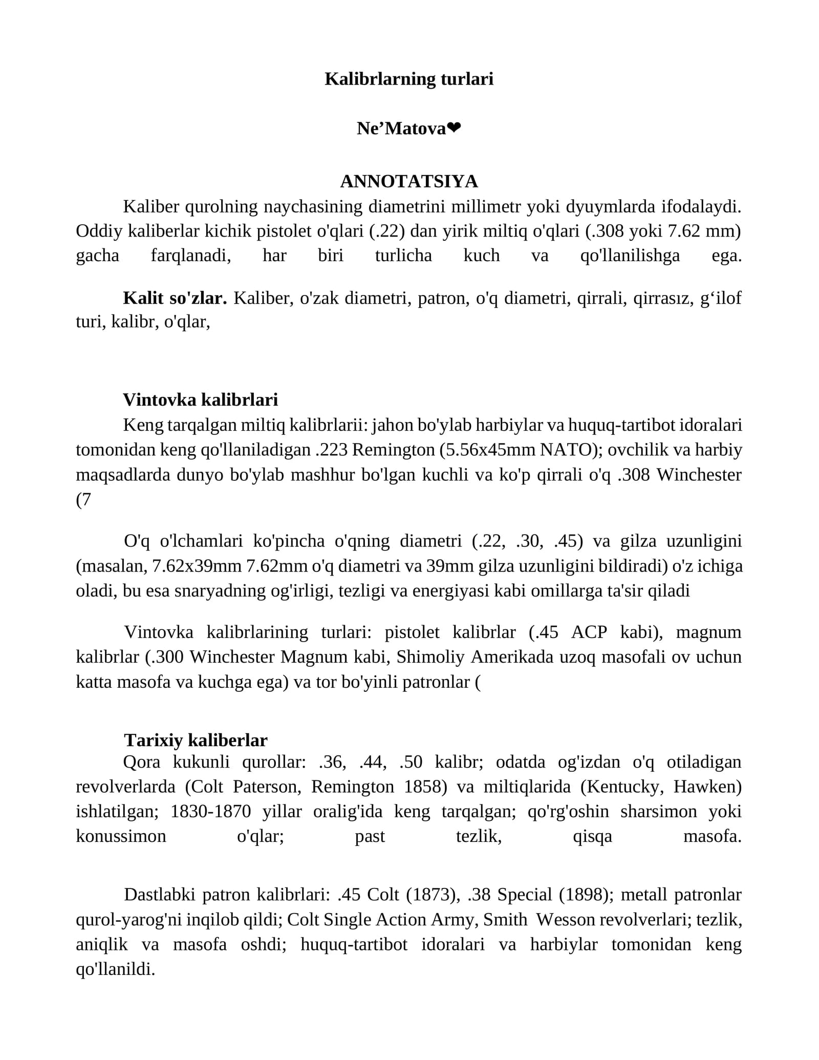 Kalibrlarning turlari