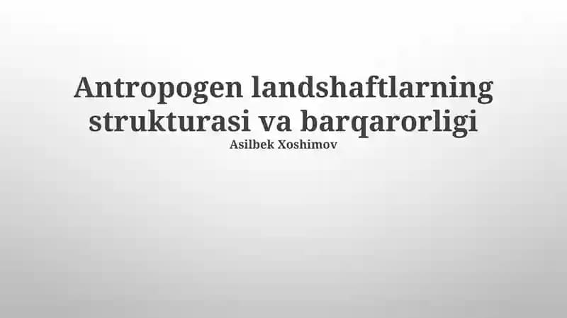 Antropogen landshaftlarning iqtisodiy barqarorligi