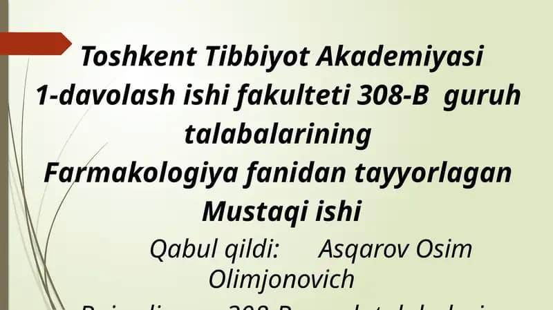 Tropikamid dori vositasining farmakologiyasi