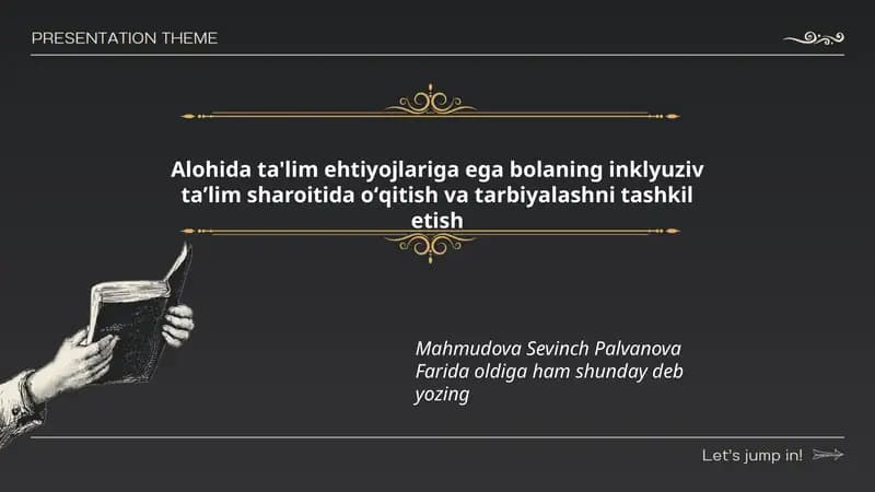 Alohida ta'lim ehtiyojlariga ega bolaning inklyuziv taʼlim sharoitida oʻqitish va tarbiyalashni tashkil etish