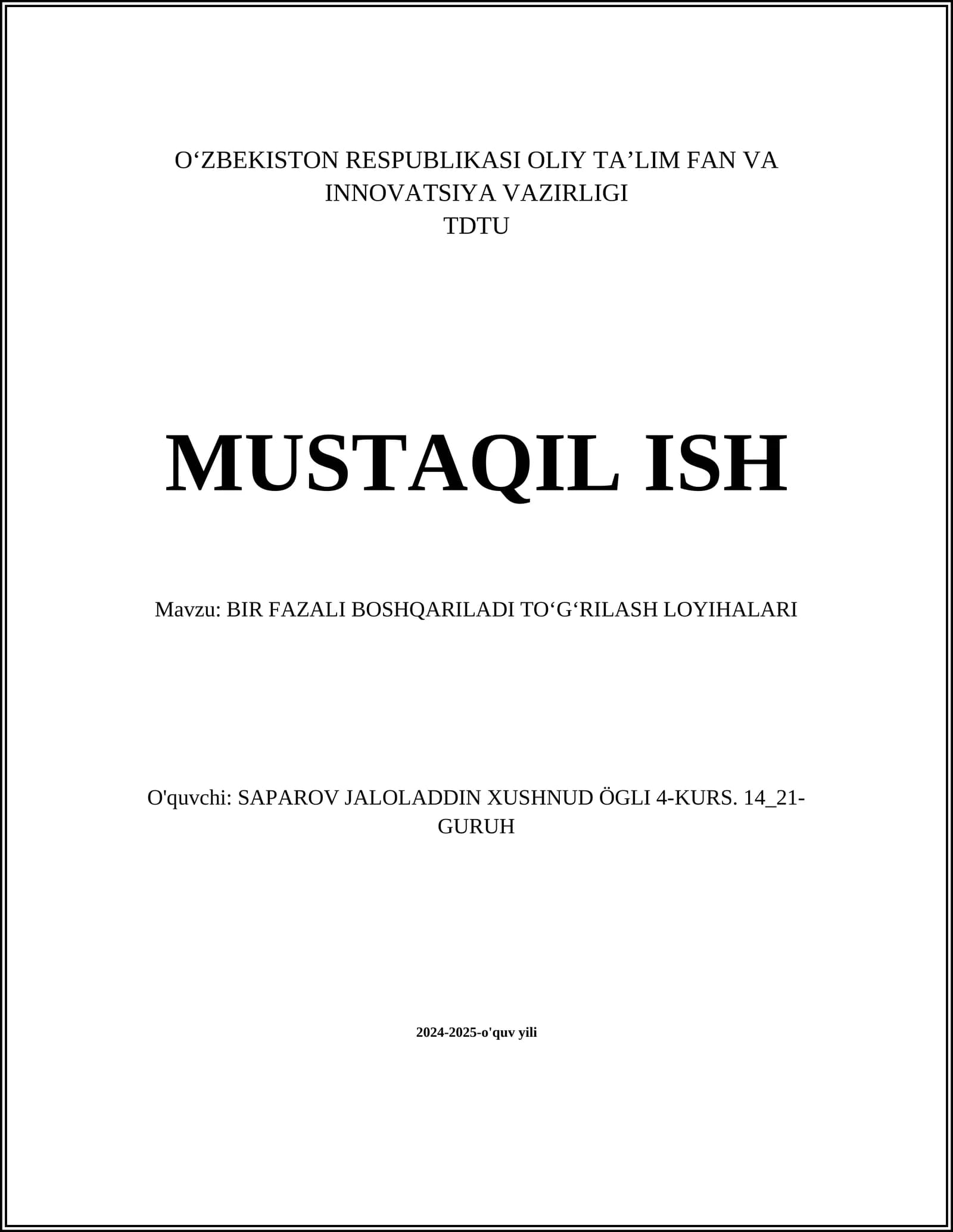 BIR FAZALI BOSHQARILADI TOʻGʻRILASH LOYIHALARI