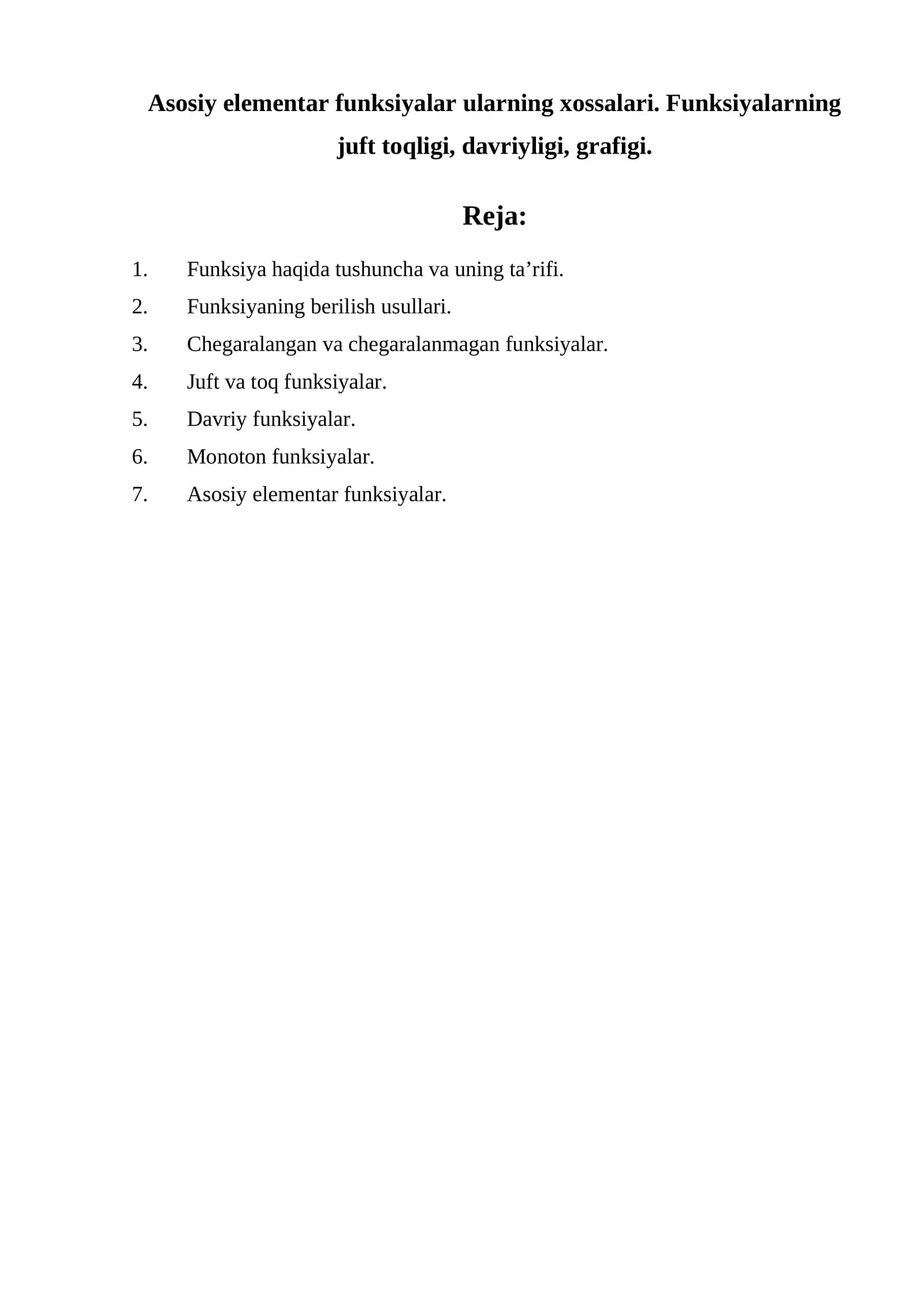 Asosiy elementar funksiyalar