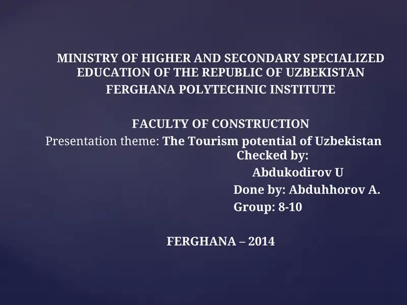 The Tourism potential of Uzbekistan