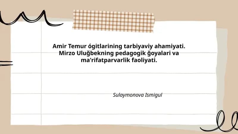 Amir Temur ógitlarining tarbiyaviy ahamiyati