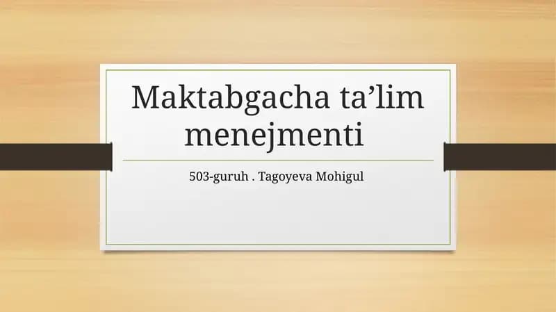 Maktabgacha ta’lim menejmenti