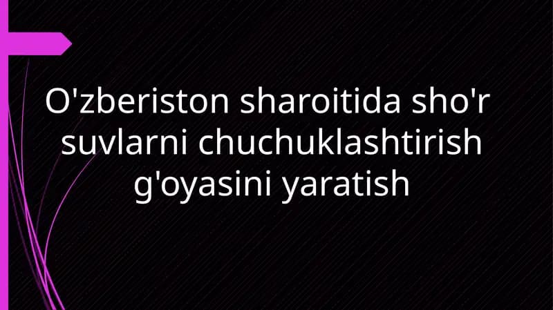 O'zberiston sharoitida sho'r suvlar ni chuchuklashtirish g'oyasi