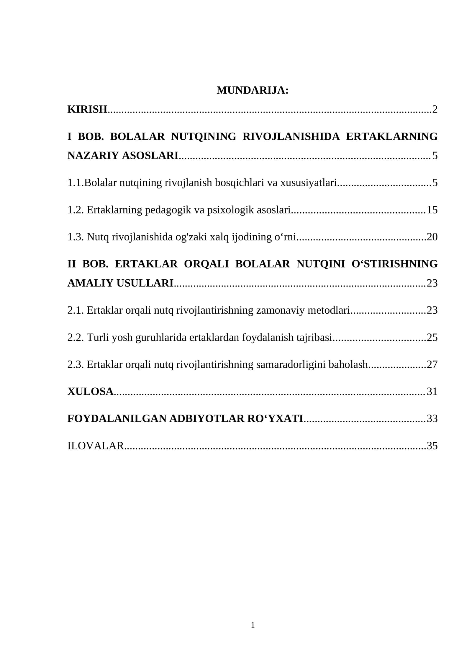 BOB. ERTAKLAR ORQALI BOLALAR NUTQINI OʻSTIRISHNING AMALIY USULLARI
