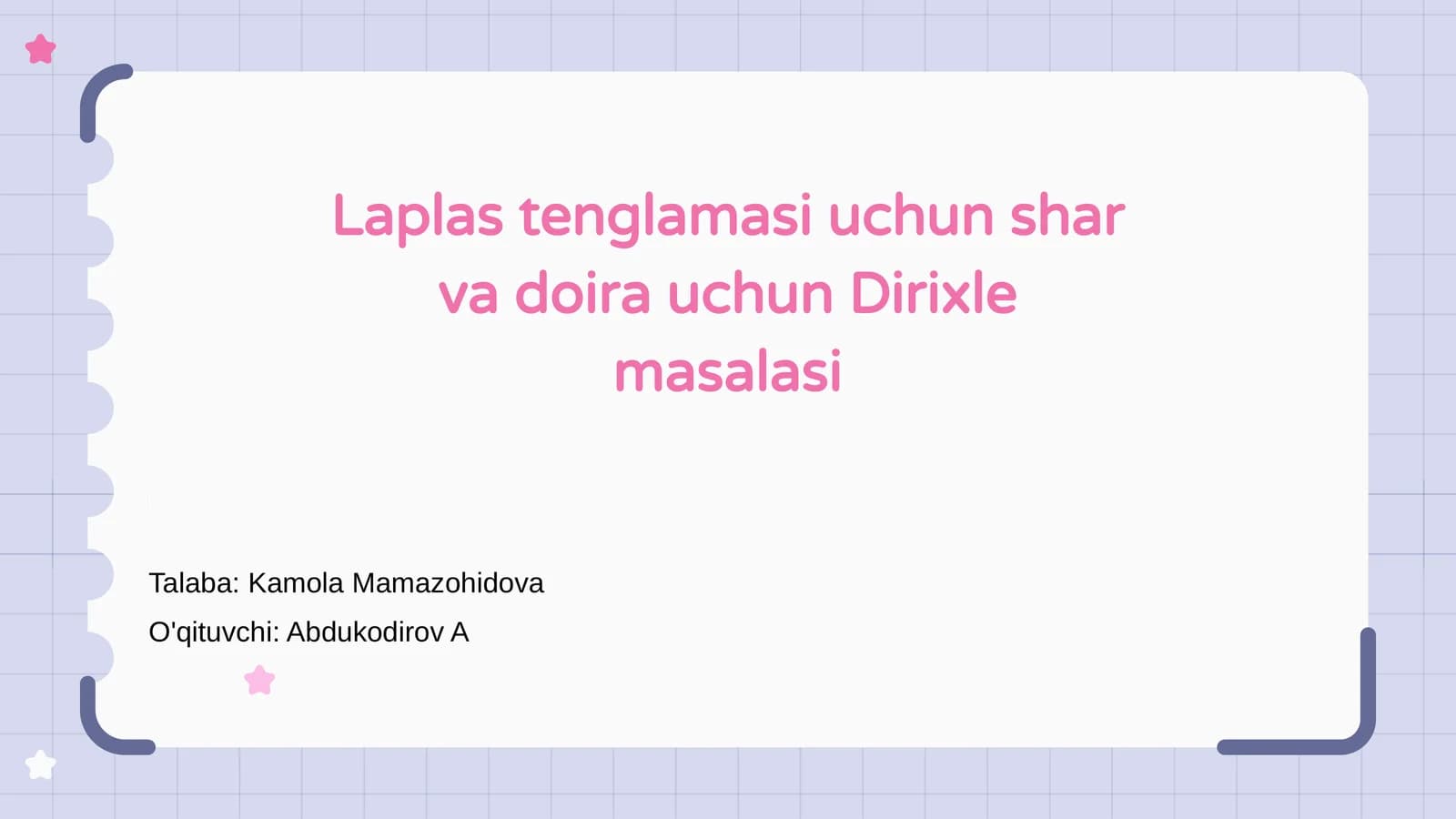 Laplas tenglamasi uchun shar va doira uchun Dirixle masalasi