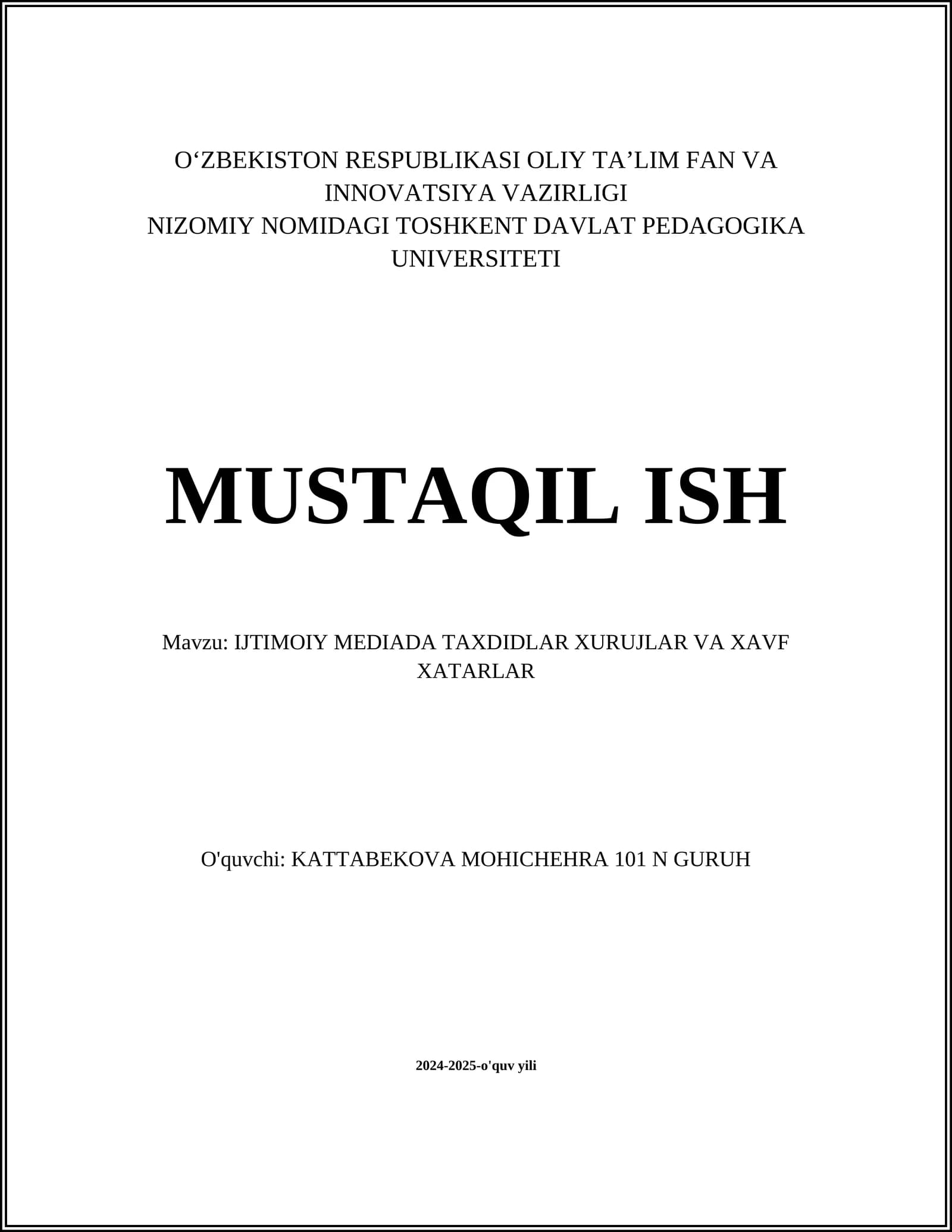 IJTIMOIY MEDIADA TAXDIDLAR XURUJLAR VA XAVF XATARLAR