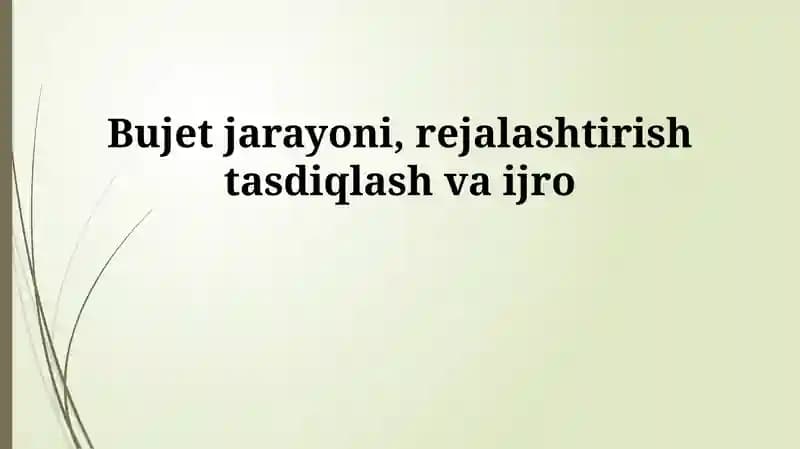Byudjet jarayoni, rejalashtirish tasdiqlash va ijro