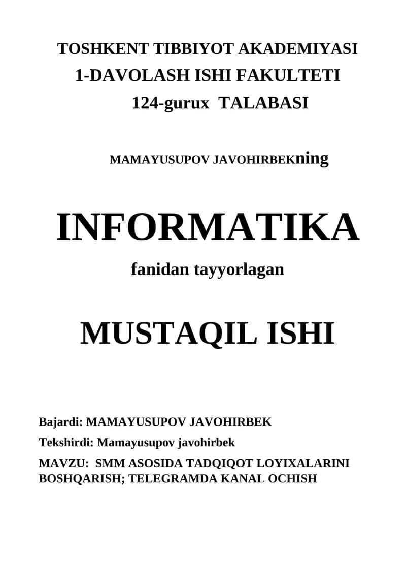 SMM asosida tadqiqot loyihalarini boshqarish. Telegramda kanal ochish