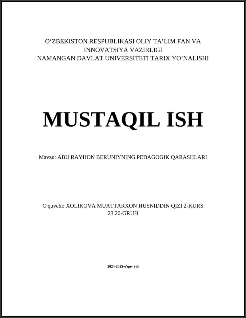 ABU RAYHON BERUNIYNING PEDAGOGIK QARASHLARI