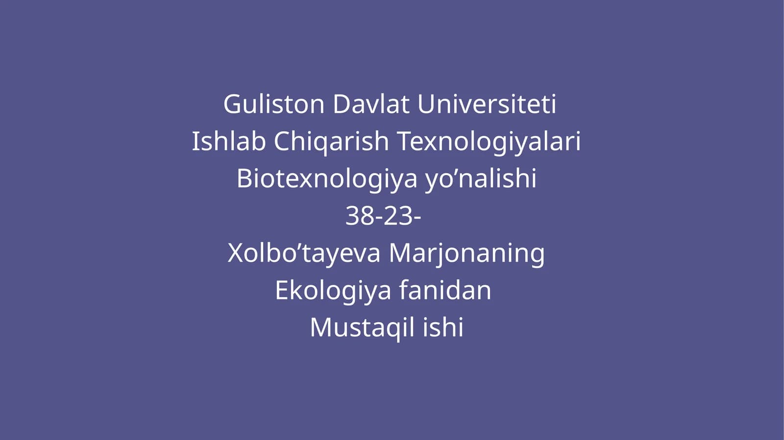 Biotexnologiya yo’nalishi