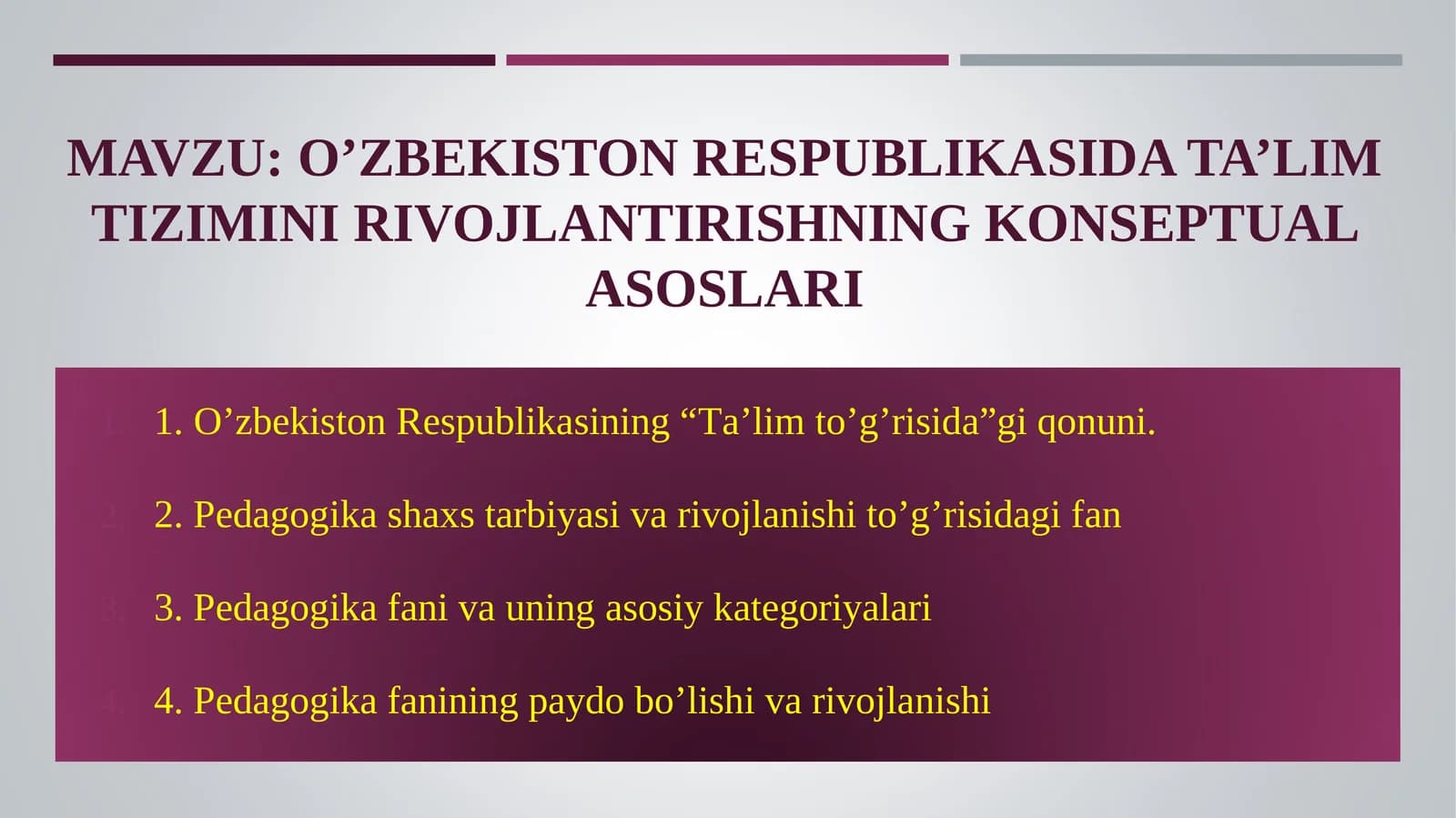 O’ZBEKISTON RESPUBLIKASIDA TA’LIM TIZIMINI RIVOJLANTIRISHNING KONSEPTUAL ASOSLARI