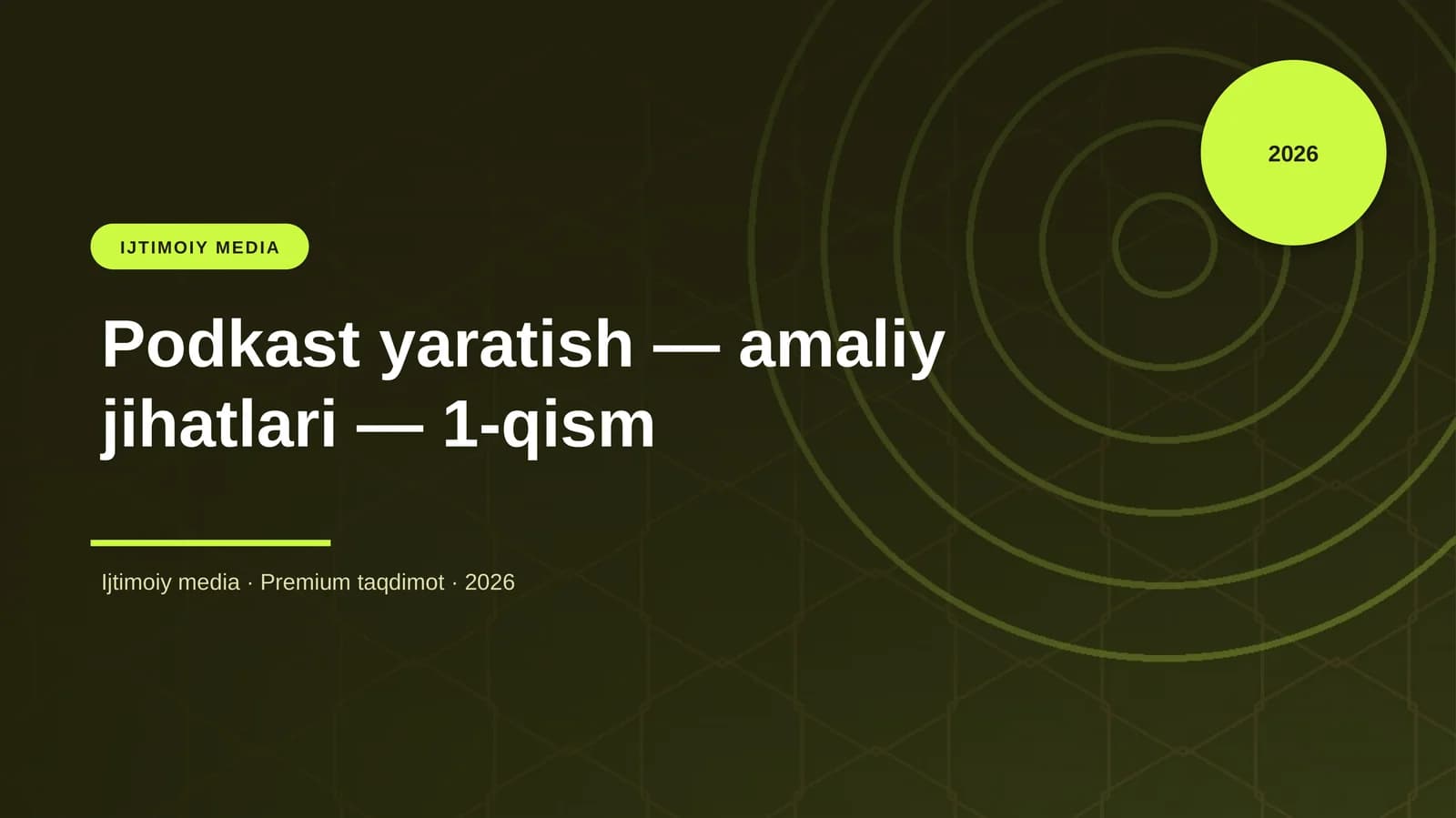 Podkast yaratish — amaliy jihatlari — 1-qism