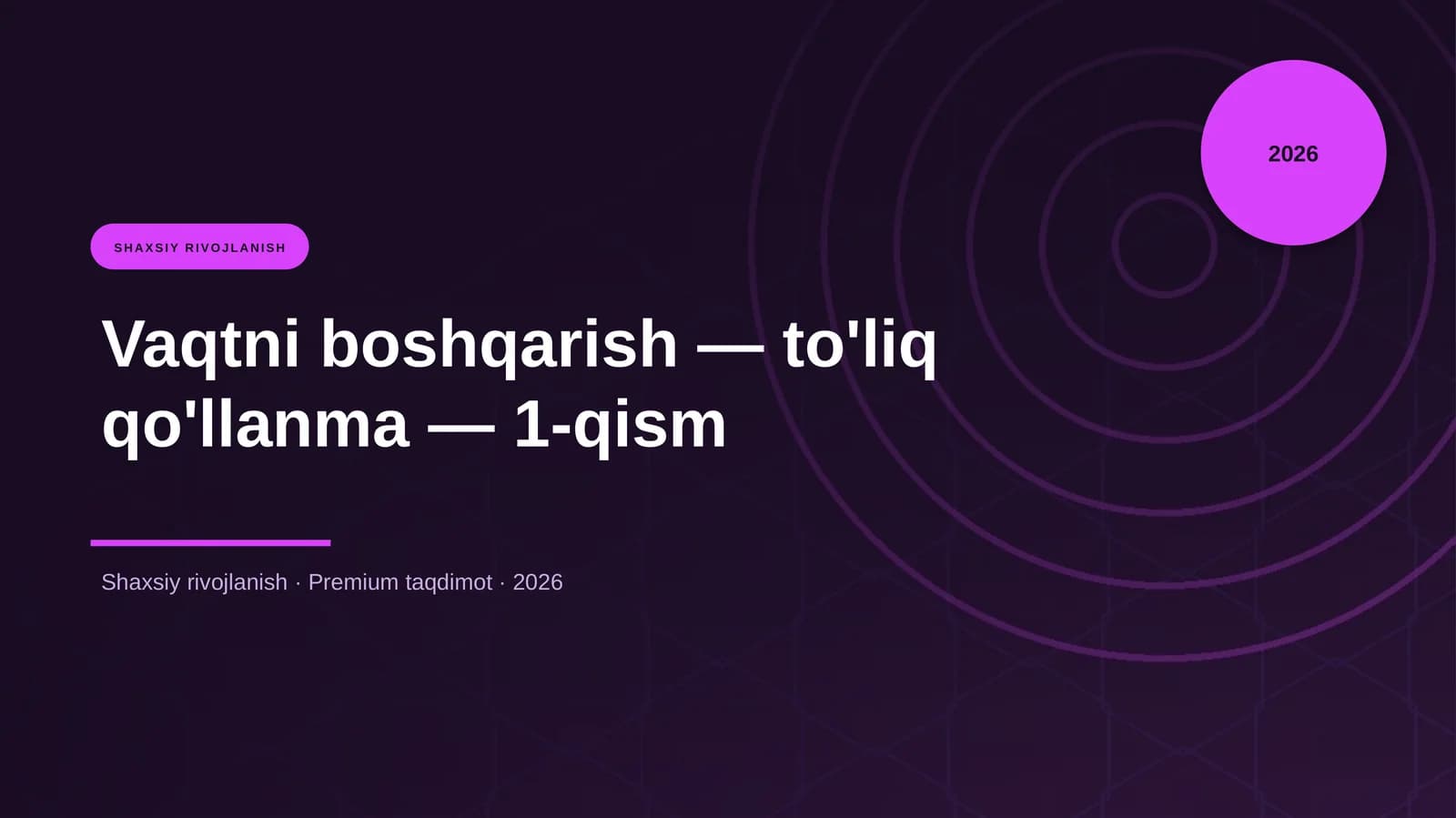 Vaqtni boshqarish — to'liq qo'llanma — 1-qism