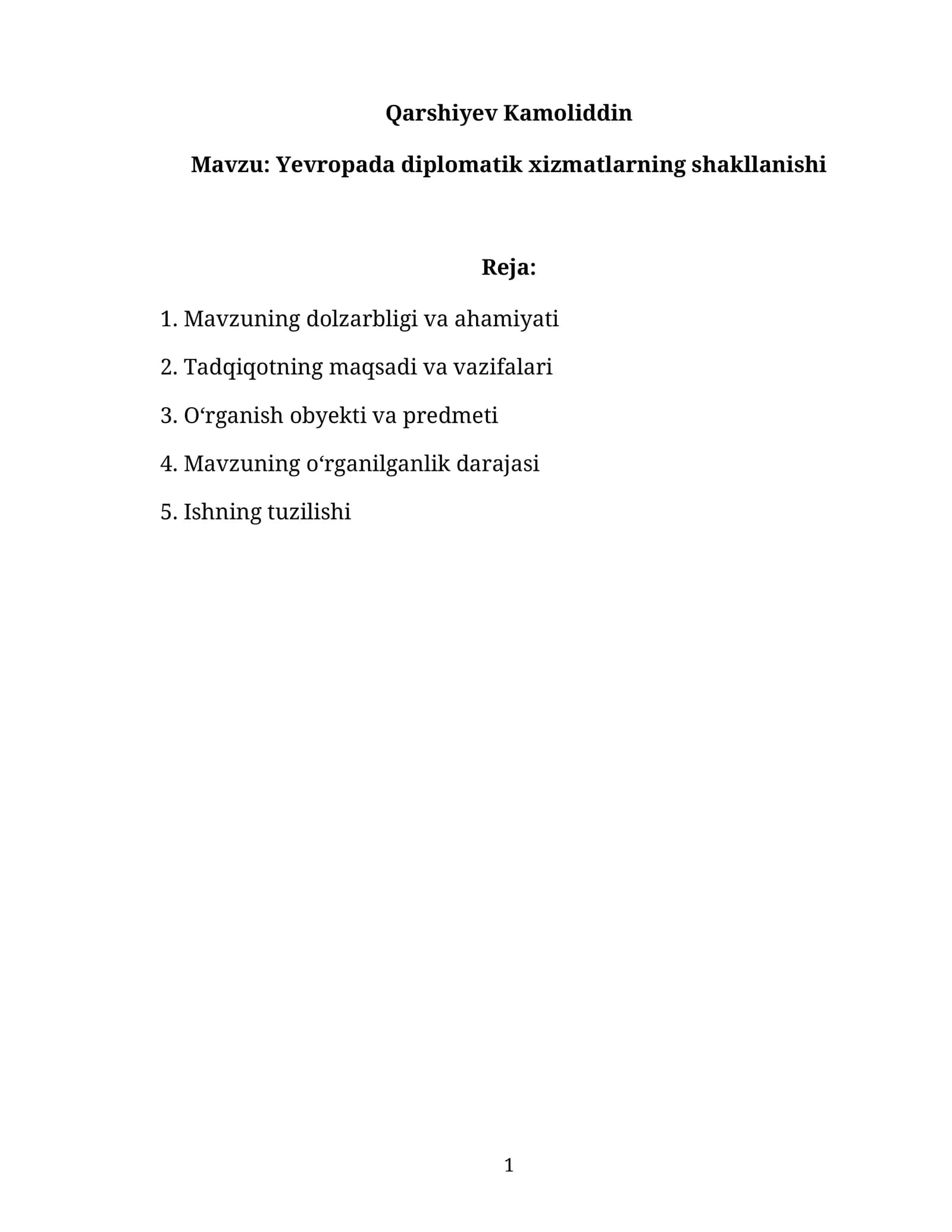 Yevropada diplomatik xizmatlarning shakllanishi