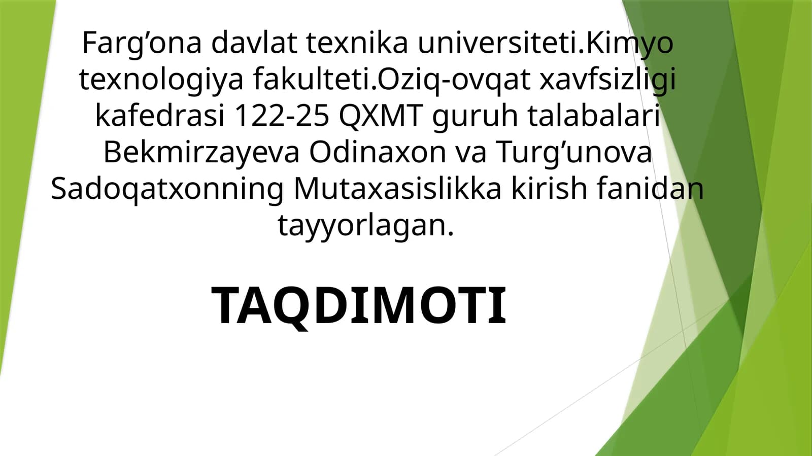 Meva-sabzavotlarning kimyoviy tarkibini o’rnatish