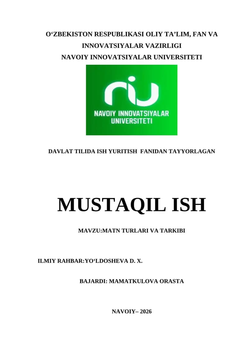Matn Turlari va Tarkibi