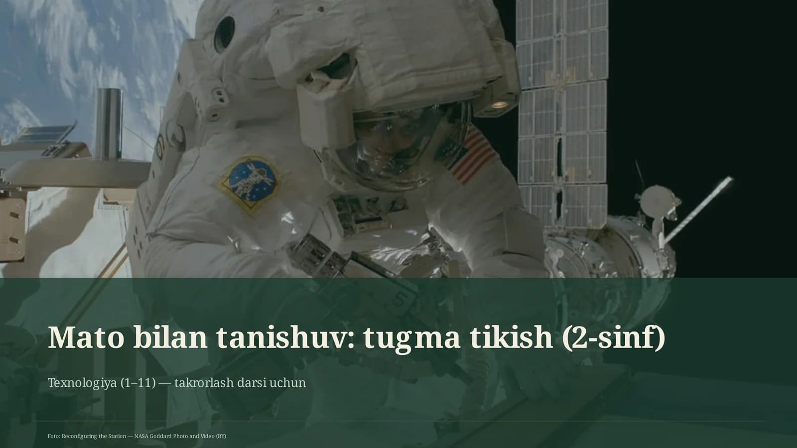 Mato bilan tanishuv: tugma tikish (2-sinf)
