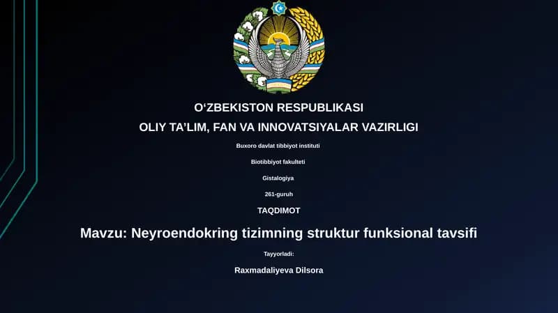 Neyroendokring tizimning struktur funksional tavsifi
