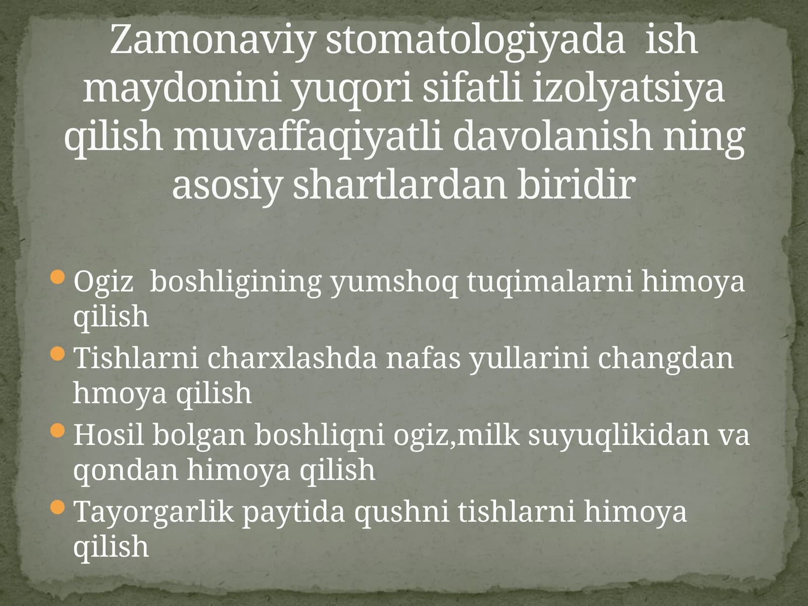 Zamonaviy stomatologiyada ish maydonini yuqori sifatli izolyatsiya qilish