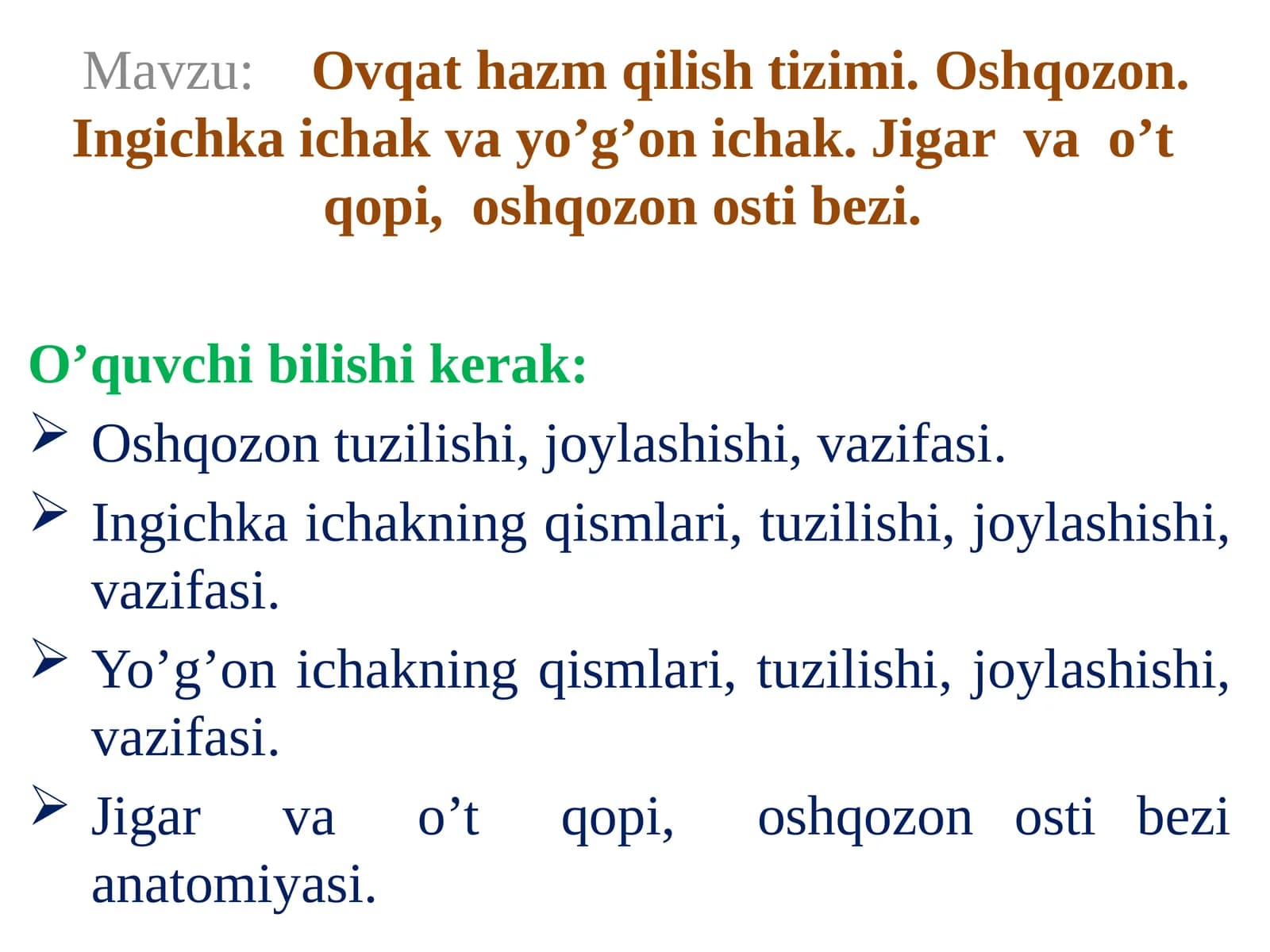 Oshqozon va ichak tizimlari anatomiyasi